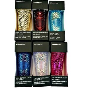 Starbucks 2022 Studded Jeweled Irridescent Holiday Cold Cup Ornament Keychain